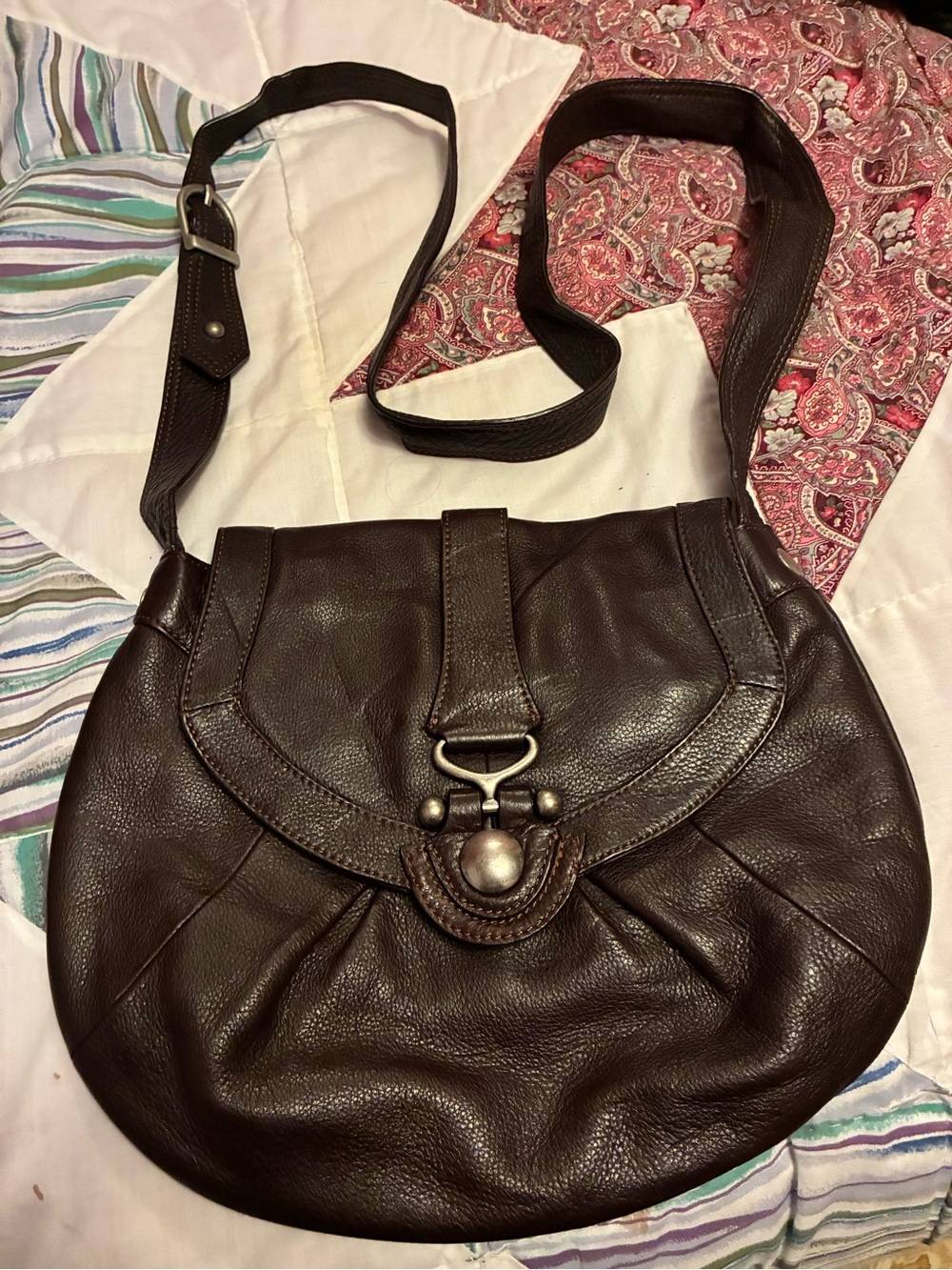 HOBO Dark Brown Leather Shoulder Bag with Metal Clasp